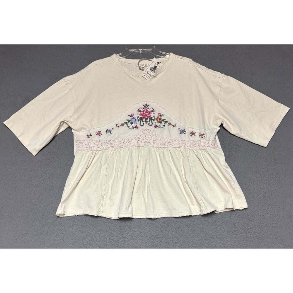 Easel Cross Stitch Crochet Lace Top Womens M Oversized Cottagecore Boho Floral